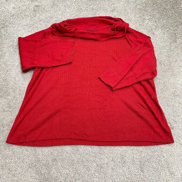 Requirements Sweaters - Requirements Acrylic Cowl Neck Pullover Sweater Womens Plus 2X Red Ribbed Knit